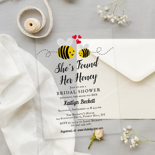 Ze Heeft Haar Honing Moderne Bij Bruidsbruiloft Acryl Uitnodigingen