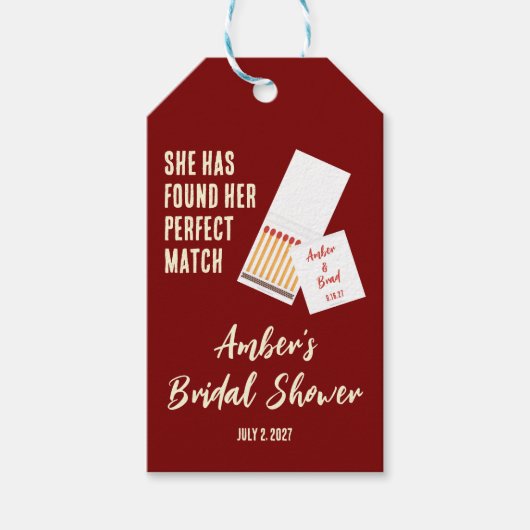 Ze heeft haar perfecte match bruidsuitnodiging cadeaulabel (Voorkant)