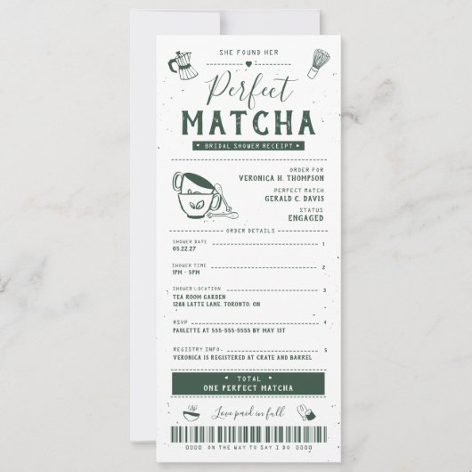 Ze Heeft Haar Perfecte Matcha Bruiloftsuitnodiging Kaart (Voorkant)
