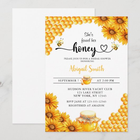 Ze heeft haar uitnodiging voor de Honey BRIDAL SHO (Voorkant / Achterkant)