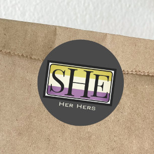 Ze heeft haar voornaamwoord non-binair geslacht ronde sticker