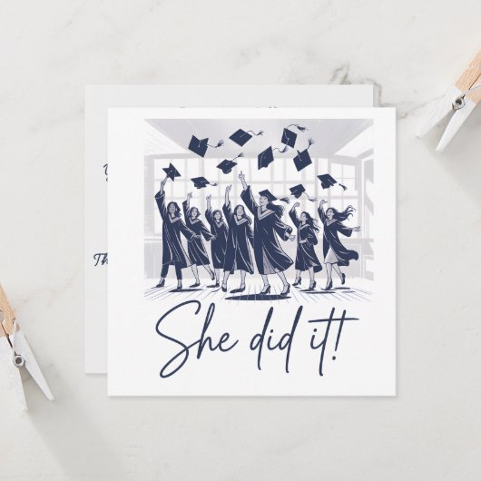 Ze heeft het gedaan! Afstuderen gefeliciteerd Kaart (Voorkant / Achterkant in situ)