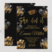 Ze heeft het gedaan - Black and Gold Balloons Afst Kaart (Voorkant / Achterkant)