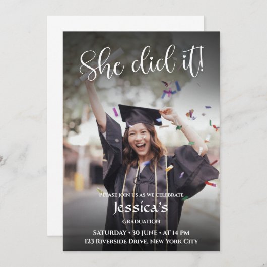 Ze heeft het gedaan! Black Gradient Photo-Afstuder Kaart (Voorkant / Achterkant)