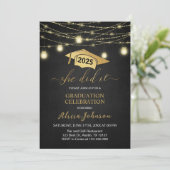 Ze heeft het gedaan! Elegant Zwart Goud Afstudeerf Kaart (Staand voorkant)