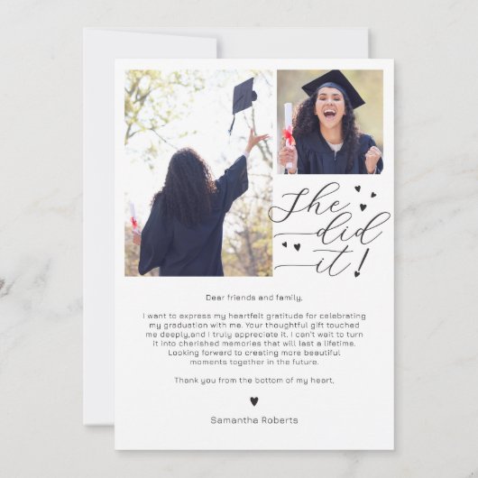 Ze heeft het gedaan! Hartscriptklasse van Afstuder Bedankkaart (Achterkant)