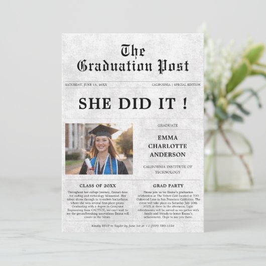 Ze heeft het gedaan | Oude stijl Afstuderen krante Kaart (Staand voorkant)