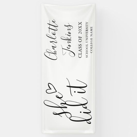 Ze Heeft Het Gedaan Script Hart Afstudeerfeest Spandoek (Verticaal)