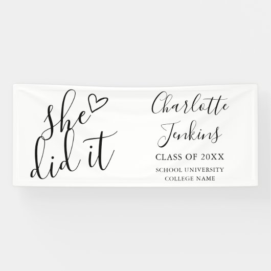 Ze Heeft Het Gedaan Script Hart Afstudeerfeest Spandoek (Horizontaal)