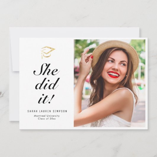 ZE HEEFT HET GEDAAN | Simple Script Photo afstuder Kaart (Voorkant)