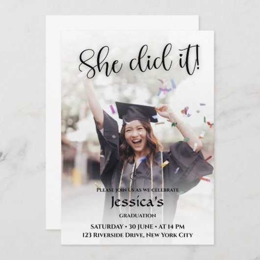 Ze heeft het gedaan! White Gradient Photo-Afstuder Kaart (Voorkant / Achterkant)