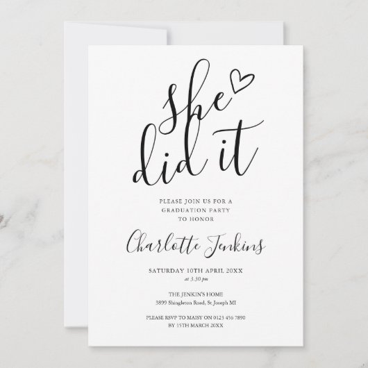 Ze Heeft Het Klaar Script Hart Foto Afstudeerfeest Kaart (Voorkant)