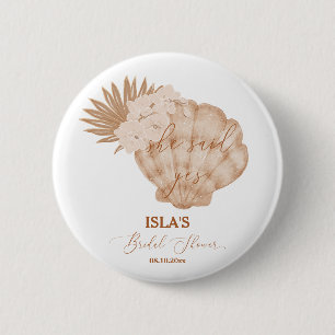 Ze Heeft Ja Gezegd Boho Beach Seashell Bruidsfeest Ronde Button 5,7 Cm