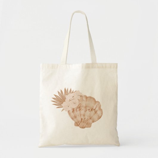 Ze Heeft Ja Gezegd Boho Beach Seashell Bruidsfeest Tote Bag (Voorkant)