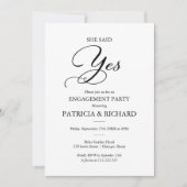 Ze Heeft Ja Gezegd Elegant Script Verloving Feest Kaart (Voorkant)