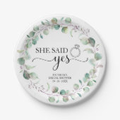 Ze Heeft Ja Gezegd Groene Eucalyptus Bruidsdouche Papieren Bordje (Voorkant)