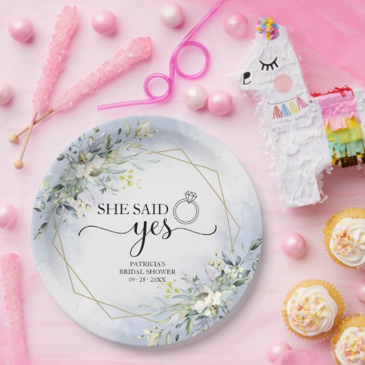 Ze Heeft Ja Gezegd Groene Geometrische Bruiloftser Papieren Bordje (Feest)