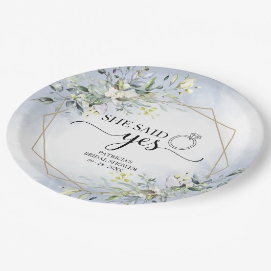 Ze Heeft Ja Gezegd Groene Geometrische Bruiloftser Papieren Bordje (Gekanteld)