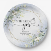 Ze Heeft Ja Gezegd Groene Geometrische Bruiloftser Papieren Bordje (Voorkant)