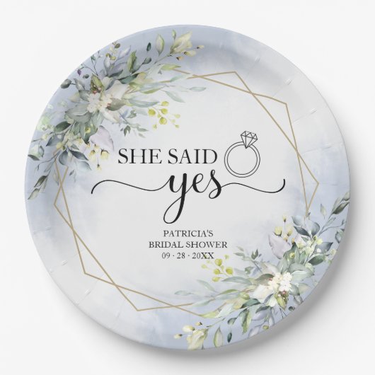 Ze Heeft Ja Gezegd Groene Geometrische Bruiloftser Papieren Bordje (Voorkant)