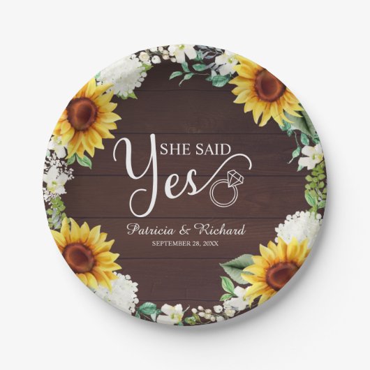 Ze Heeft Ja Gezegd Rustige Zonnebloemen Verlovings Papieren Bordje (Voorkant)