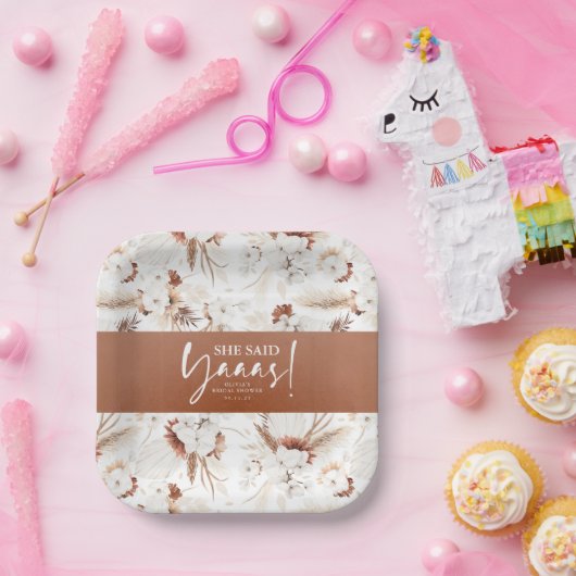 Ze Heeft Ja Gezegd Terracotta Witte Bloem Bruiloft Papieren Bordje (Feest)