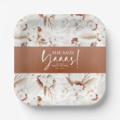 Ze Heeft Ja Gezegd Terracotta Witte Bloem Bruiloft Papieren Bordje (Voorkant)
