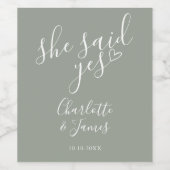 Ze Heeft Ja Gezegd Verloving Feest Hart Salie Groe Wijn Etiket (Enkel label)