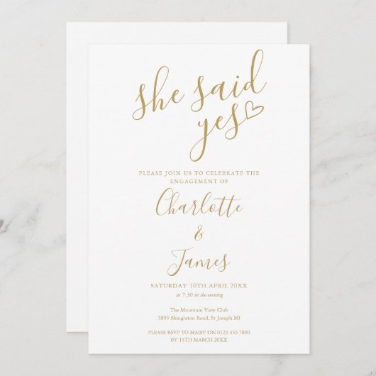 Ze Heeft Ja Gezegd Verlovingsfeest Goud Hart  Kaart (Voorkant / Achterkant)