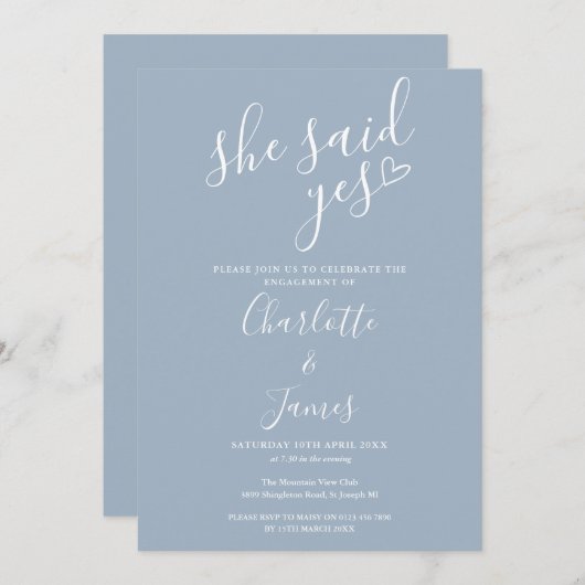 Ze Heeft Ja Gezegd Verlovingsfeest Stof Blauw Kaart (Voorkant / Achterkant)