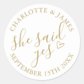 Ze Heeft Ja Gezegt Verlovingsfeest Chic Goud Ronde Sticker (Voorkant)