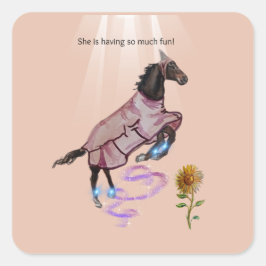 Ze heeft zoveel plezier! vierkante sticker