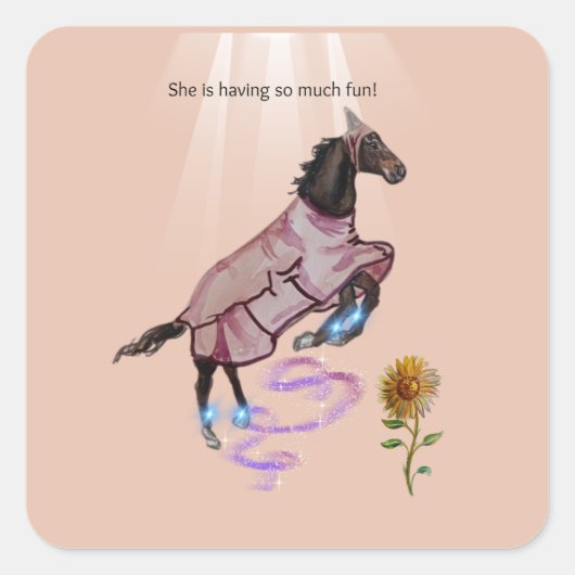 Ze heeft zoveel plezier! vierkante sticker (Voorkant)