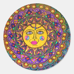 Ze heet Sunshine, Sticker, Hippie Art Ronde Sticker