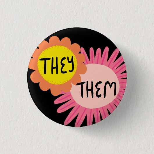 ZE/HEN Pronouns Flowers Pride Handgeschreven Ronde Button 3,2 Cm (Voorkant)