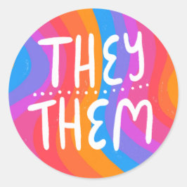ZE/HEN Pronouns Rainbow Handlettering Sheet van Ronde Sticker