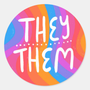 ZE/HEN Pronouns Rainbow Handlettering Sheet van Ronde Sticker