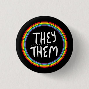 ZE/HEN Pronouns Rainbow met handbrief minimaal  Ronde Button 3,2 Cm
