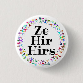 Ze Hir Hirs Voornaamwoorden in Menselijke Figuren Ronde Button 3,2 Cm