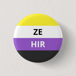 Ze/Hir Pronouns Non-Binary Flag Badge Ronde Button 3,2 Cm