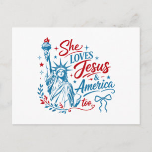 Ze houdt ook van Jezus en Amerika 4 juli Christus Briefkaart