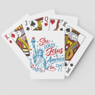 Ze houdt ook van Jezus en Amerika 4 juli Christus Pokerkaarten