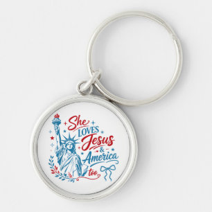 Ze houdt ook van Jezus en Amerika 4 juli Christus Sleutelhanger