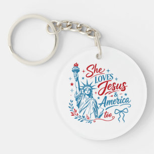 Ze houdt ook van Jezus en Amerika 4 juli Christus Sleutelhanger