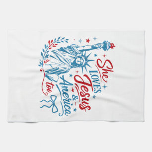 Ze houdt ook van Jezus en Amerika 4 juli Christus Theedoek
