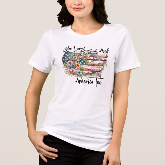 Ze houdt ook van Jezus en Amerika - Patriottische Tri-Blend Shirt (Voorkant)