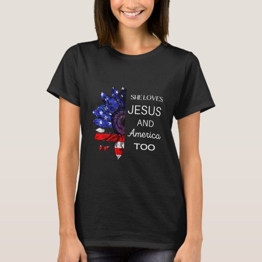 Ze houdt ook van Jezus en Amerika T-shirt (Voorkant)