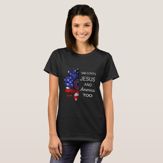 Ze houdt ook van Jezus en Amerika T-shirt (Voorkant volledig)