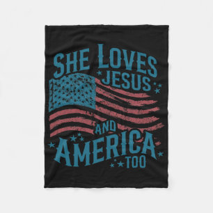 Ze houdt ook van Jezus en Amerika Usa Vlag 4 juli Fleece Deken