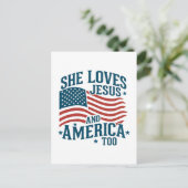 Ze houdt ook van Jezus en Amerika Vlag 4e van de V Feestdagenkaart (Staand voorkant)